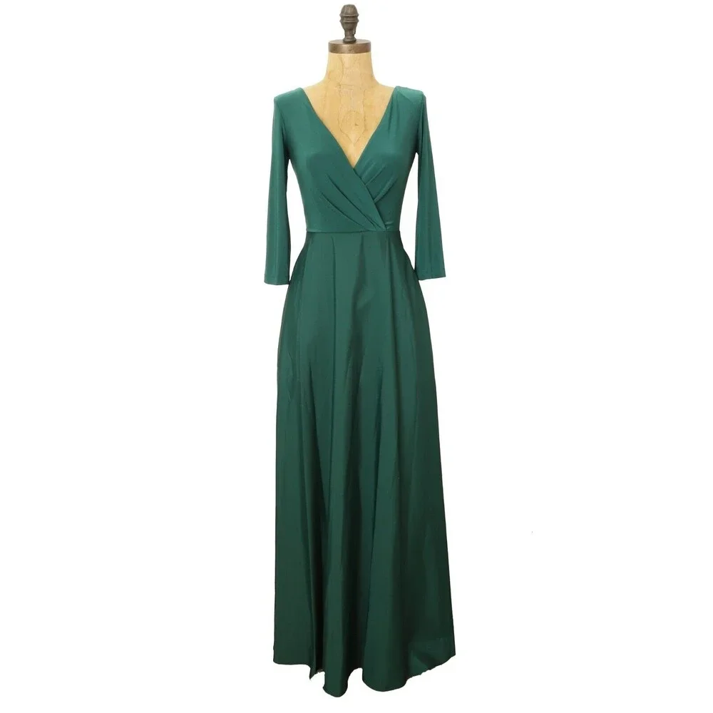 Alfred Sung V-Neck 3/4 Sleeve Jersey Mikado Belted Gown 0 Hunter Dress NWT B71 - Picture 2 of 6